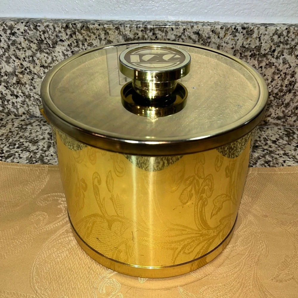 Vintage MCM Kromex made in USA Ice Bucket gold